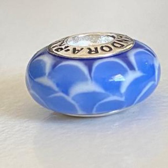 PANDORA Silver 925 ALE Murano Glass Screw Core Stacked Petals Blue Bead - Picture 3 of 8